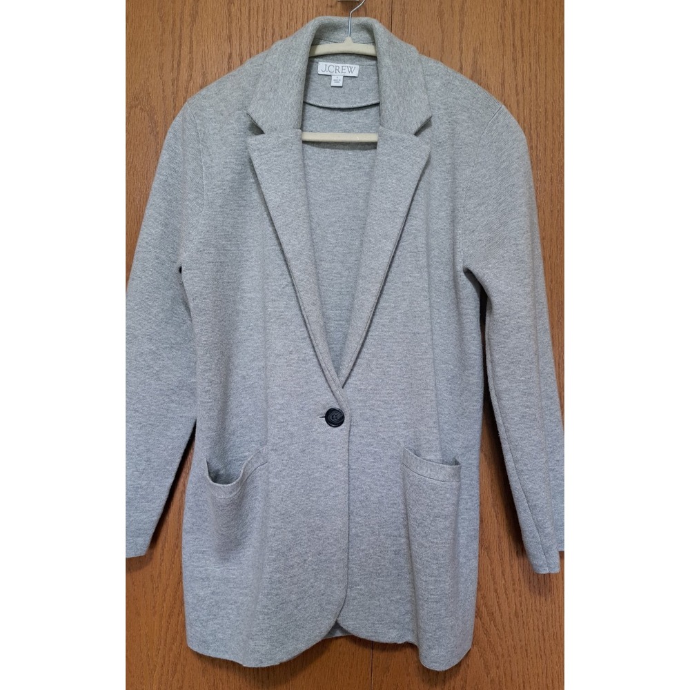 J.Crew Women's S Gray Wool Blend Knit Blazer Jacket Cardigan Sweater One Button